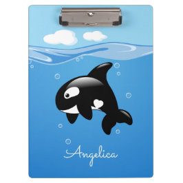Cute Orca Whale in Ocean met Custom Name Klembord