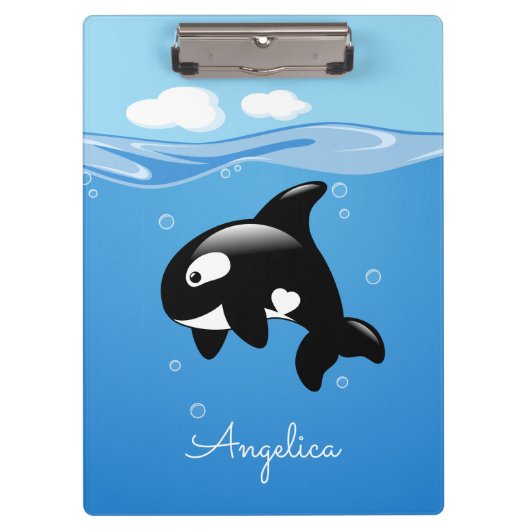 Cute Orca Whale in Ocean met Custom Name Klembord (Voorkant)