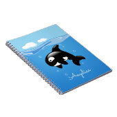 Cute Orca Whale in Ocean met Custom Name Notitieboek (Rechterzijde)