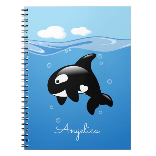 Cute Orca Whale in Ocean met Custom Name Notitieboek (Voorkant)
