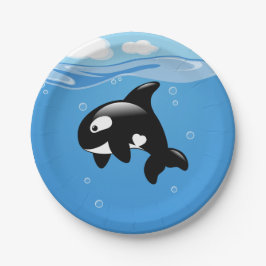 Cute Orca Whale in Ocean Papieren Bordje