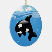 Cute Orca Whale op Blue Keramisch Ornament (Rechts)