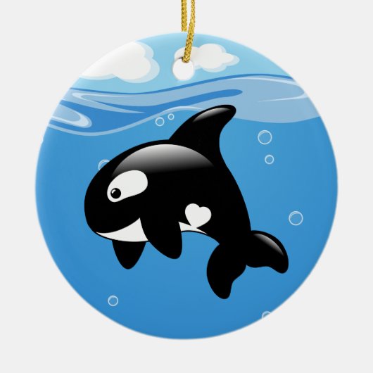 Cute Orca Whale op Blue Keramisch Ornament (Voorkant)