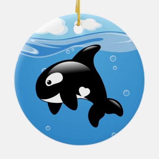 Cute Orca Whale op Blue Keramisch Ornament (Achterkant)