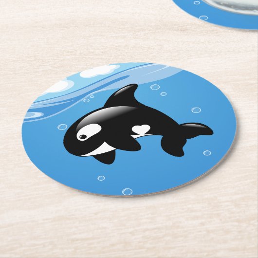 Cute Orca Whale op Blue Ronde Kartonnen Onderzetter (Gebogen)
