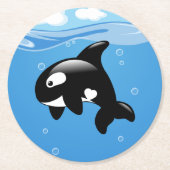 Cute Orca Whale op Blue Ronde Kartonnen Onderzetter (Voorkant)
