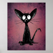 Cute Oriental Black Cat Art over Gothic Paars Poster (Voorkant)