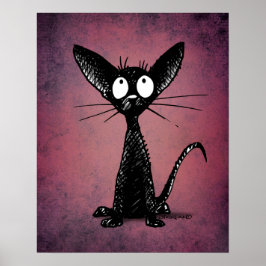 Cute Oriental Black Cat Art over Gothic Paars Poster