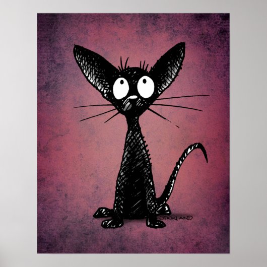 Cute Oriental Black Cat Art over Gothic Paars Poster (Voorkant)