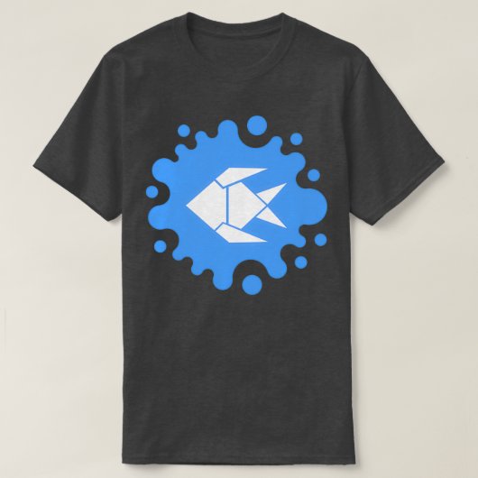 Cute Origami Fish op een blauwe spuit T-shirt (Design voorkant)