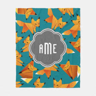 Cute Origami Foxes Monogrammed Fleece Deken
