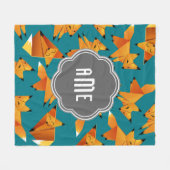 Cute Origami Foxes Monogrammed Fleece Deken (Voorkant (Horizontaal))