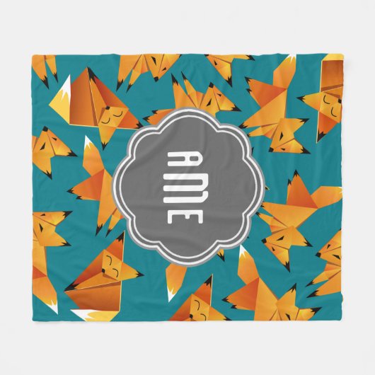 Cute Origami Foxes Monogrammed Fleece Deken (Voorkant (Horizontaal))