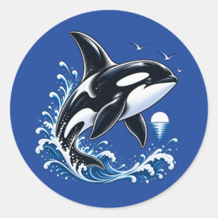 Cute Orka Walvis Oceaan Grafisch Ronde Sticker