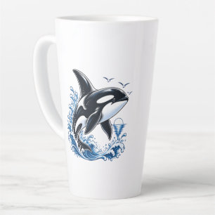 Cute Orka Walvis Oceaan Grafisch voor Kinderen Latte Mok