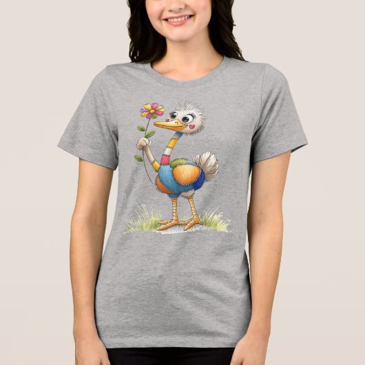 Cute Ostrich Tri-Blend Shirt (Voorkant)