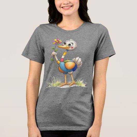 Cute Ostrich Tri-Blend Shirt (Voorkant)