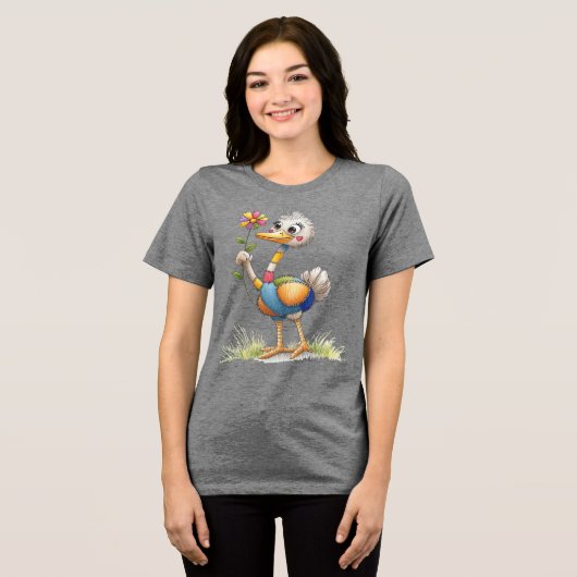 Cute Ostrich Tri-Blend Shirt (Voorkant volledig)