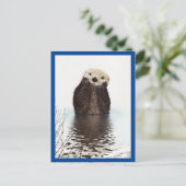 Cute Otter Animal Blue Briefkaart (Staand voorkant)