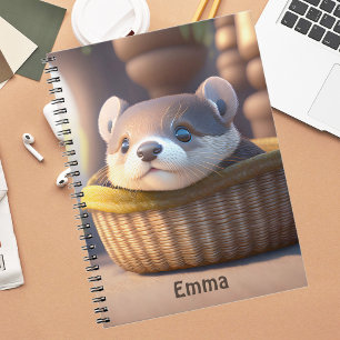 Cute otter baby in een mand - aanpasbaar notitieboek