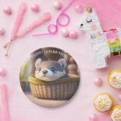 Cute otter baby in een mand - aanpasbaar papieren bordje (Feest)
