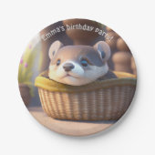 Cute otter baby in een mand - aanpasbaar papieren bordje (Voorkant)
