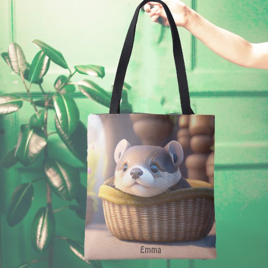Cute otter baby in een mand - aanpasbaar tote bag