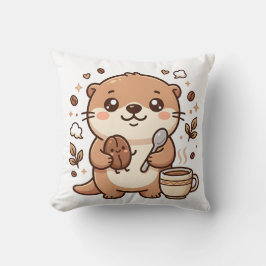 Cute Otter Bean & Spoon Kawaii Coffee Decoratie Ku Kussen