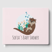 Cute Otter Cartoon Bloemen en Naam Baby Shower Gastenboek (Voorkant)