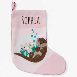 Cute Otter Cartoon Flowers en Name Kinder Kleine Kerstsok