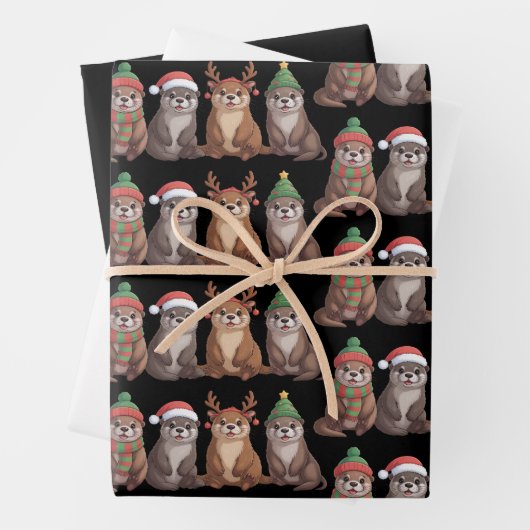 Cute Otter Christmas Funny Xmas Lights Animal  Inpakpapier Vel (In situ)