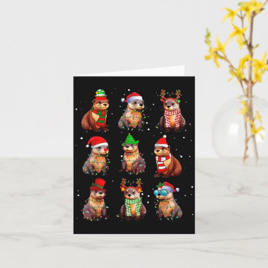 Cute Otter Christmas Pajama Funny Xmas Lights Anim Kaart (Gele Bloem)