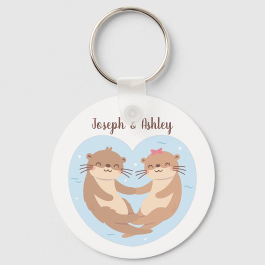 Cute Otter Couple Holding Hands Personalized Sleutelhanger (Voorkant)