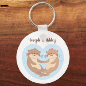 Cute Otter Couple Holding Hands Personalized Sleutelhanger (Voorkant)