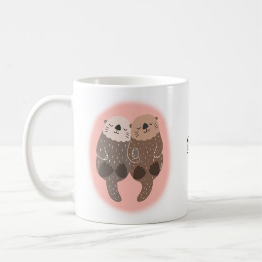 Cute Otter Couple Love Gepersonaliseerd met name Koffiemok (Links)