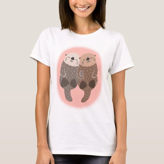 Cute Otter Couple-vergrendeling Happy Otter-grafis T-shirt (Voorkant)