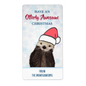 Cute Otter die een kerstcadeautje met kerstcadeau  Etiket (Voorkant)