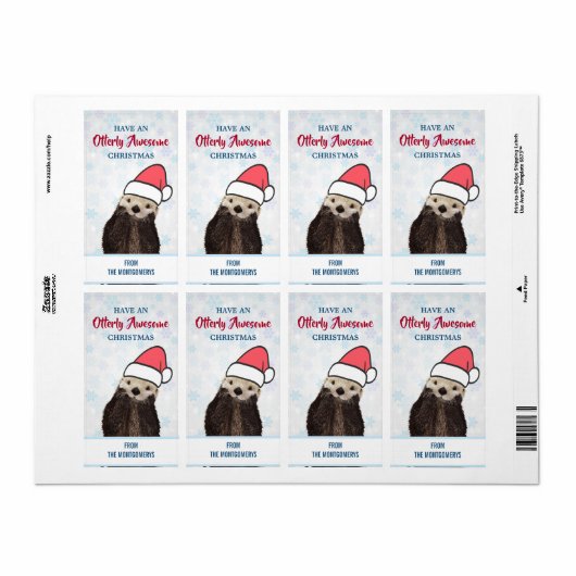 Cute Otter die een kerstcadeautje met kerstcadeau  Etiket (Full Sheet)