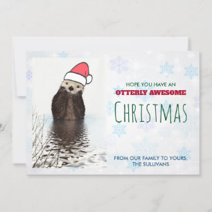 Cute Otter die een kerstcadeautje met Kerstmis hee Bedankkaart