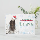 Cute Otter die een kerstcadeautje met Kerstmis hee Bedankkaart (Staand voorkant)