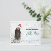 Cute Otter die een kerstcadeautje met Kerstmis hee Briefkaart (Staand voorkant)