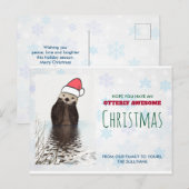 Cute Otter die een kerstcadeautje met Kerstmis hee Briefkaart (Voorkant / Achterkant)