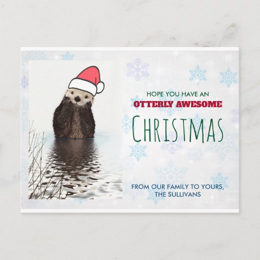 Cute Otter die een kerstcadeautje met Kerstmis hee Briefkaart (Voorkant)