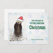 Cute Otter die een kerstcadeautje met Kerstmis hee Feestdagenkaart (Voorkant / Achterkant)