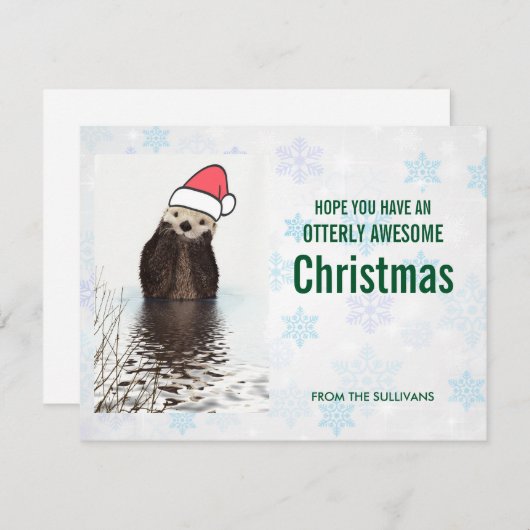 Cute Otter die een kerstcadeautje met Kerstmis hee Feestdagenkaart (Voorkant / Achterkant)