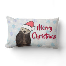 Cute Otter die een kerstman met kerstmis heeft.