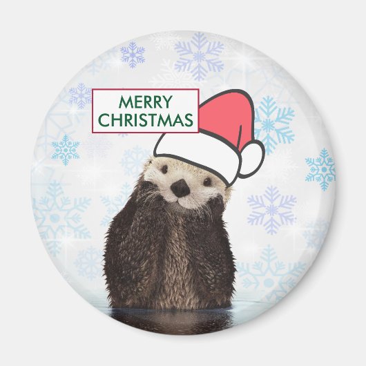 Cute Otter die een kerstman met kerstmis heeft. Magneet (Voorkant)