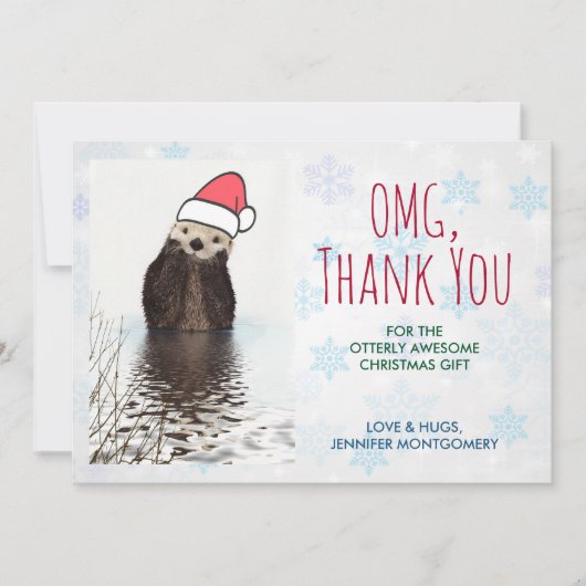 Cute Otter die met Kerstmis een kerstman had bedan Bedankkaart (Voorkant)