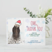 Cute Otter die met Kerstmis een kerstman had bedan Bedankkaart (Staand voorkant)