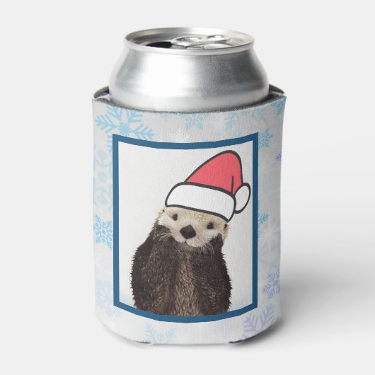 Cute Otter die met Kerstmis een kerstman heeft. Blikjeskoeler (Blikje Voorkant)